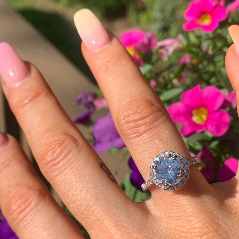 Silver Filled Statement Halo Silver Engagement Ri… - image 2